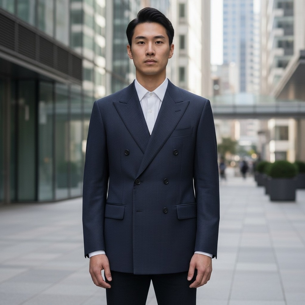Lubiam Blazer 52L Navy Blue Wool Fintes Biella Stanley Korshak Sport Coat Jacket